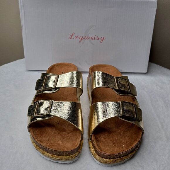 NIB Lryweisy Women Cork Sandals Comfortable Espadrilles Flatform Sz 8 - Picture 2 of 7